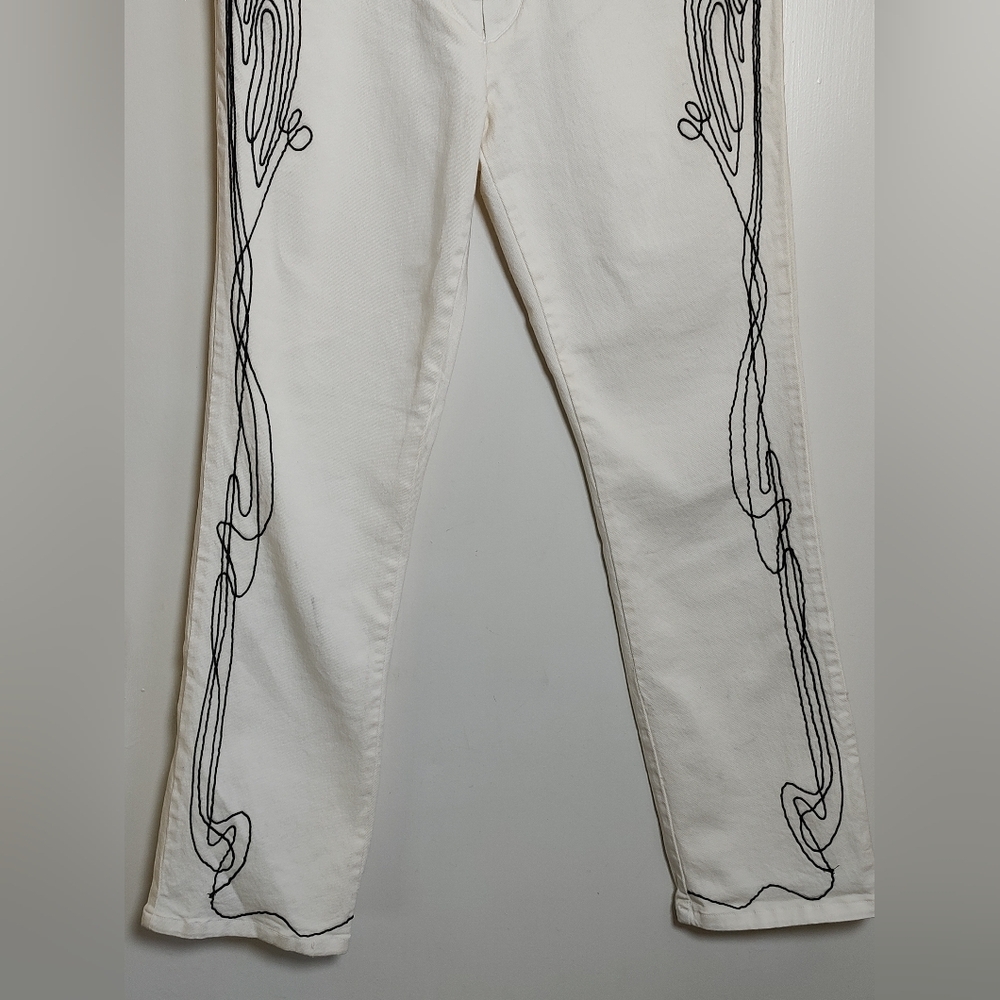 Crest Women's White Jeans with Black Embroidery Western Style - Picture 2 of 13